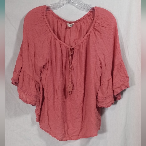 Lucky Brand Pink Boho Mid Sleeve Tunic Top- Size M - Picture 1 of 3